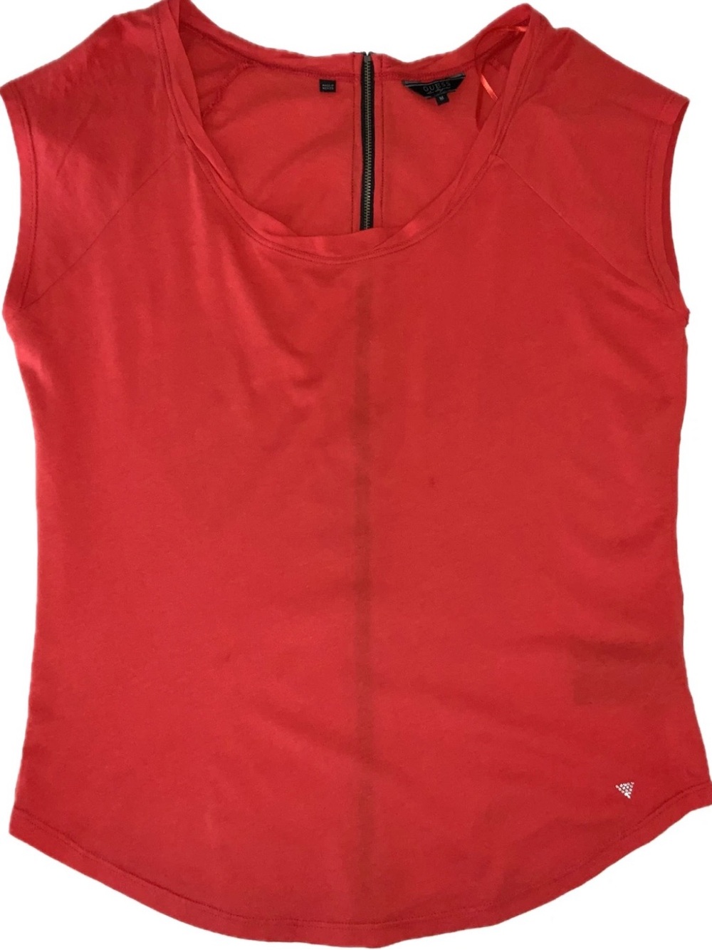 Guess Women's Red Sleeveless T-Short Zipper Back Cotton Blend Size S